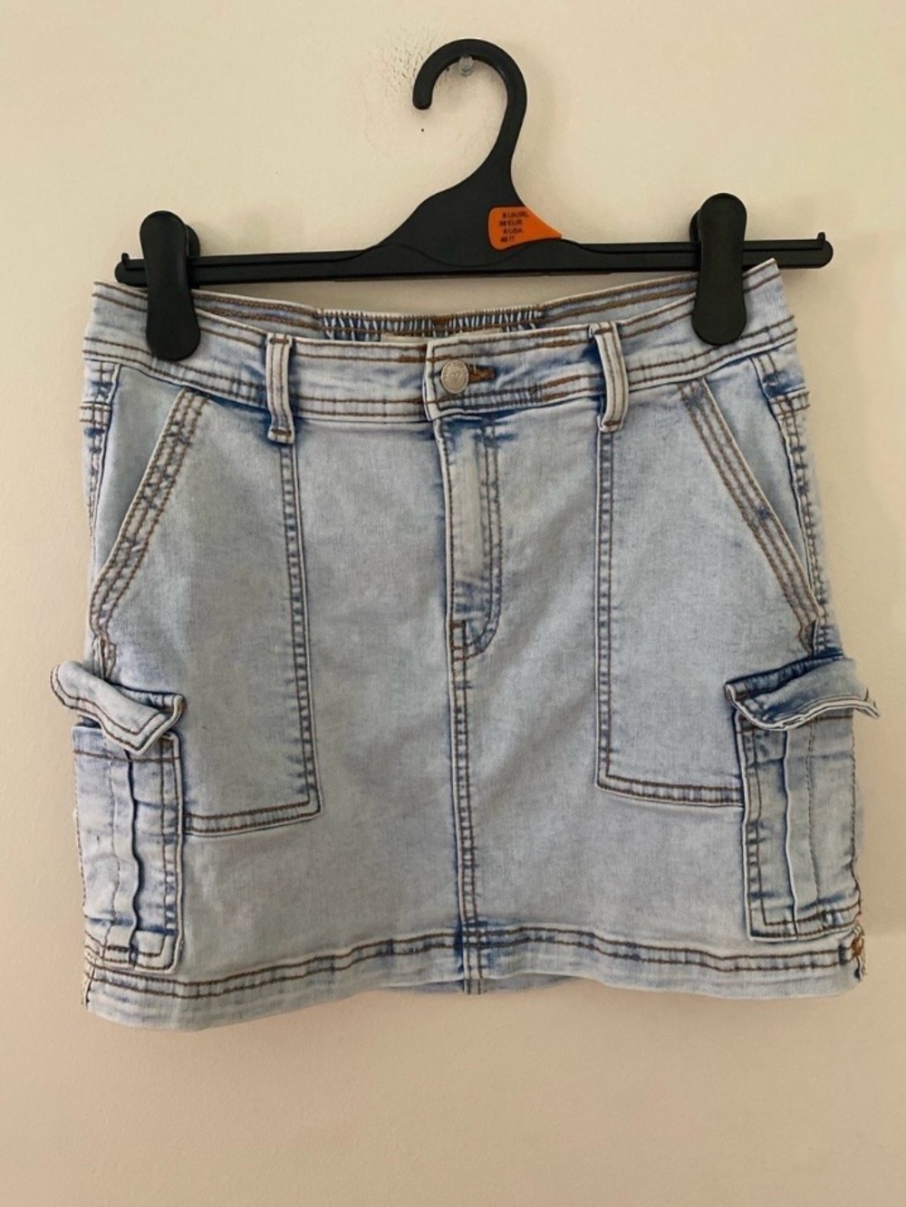 Love Light Blue Denim Mini Skirt with Cargo Pockets
